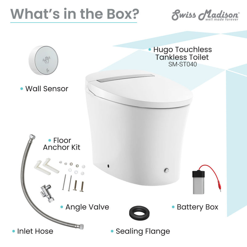 Hugo Smart Tankless Elongated Toilet, Touchless Vortex™ Dual-Flush 1.1/1.6 gpf