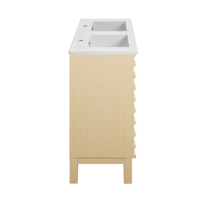 Cascade 48 in. Natural Oak, Double Basin Bathroom Vanity With White Ceramic Sink Top