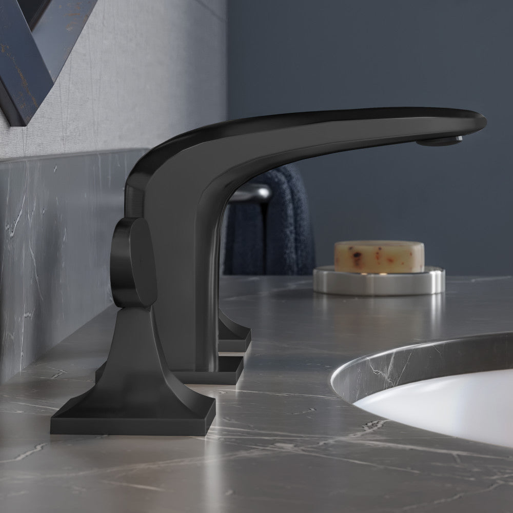 Widespread bathroom faucet in matte black, 2-handle design, Chateau collection.