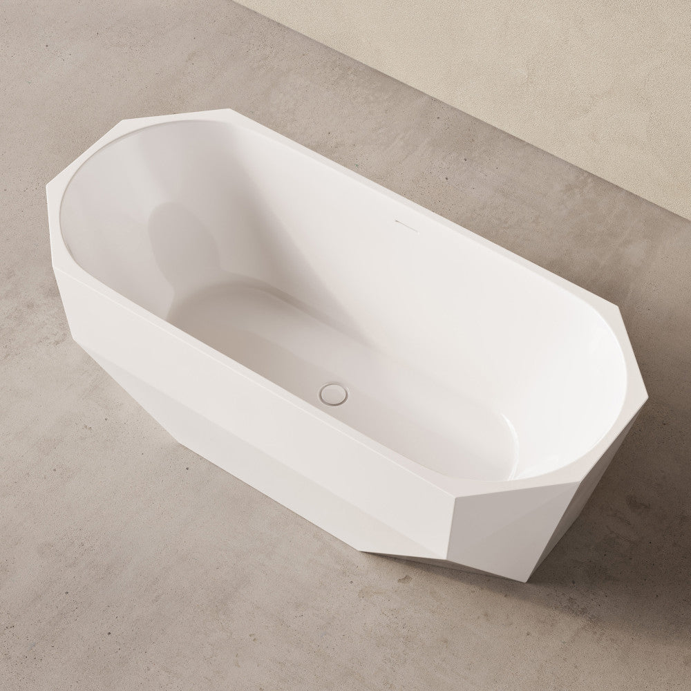 Brusque 67" Diamond Shaped Soaking Freestanding Bathtub in Glossy White, Drain Included