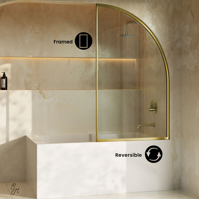 Demi 34 x 58 Framed Fixed 3/8 in. (10mm) Clear Tempered Glass Tub Door with Gold Brushed Frame