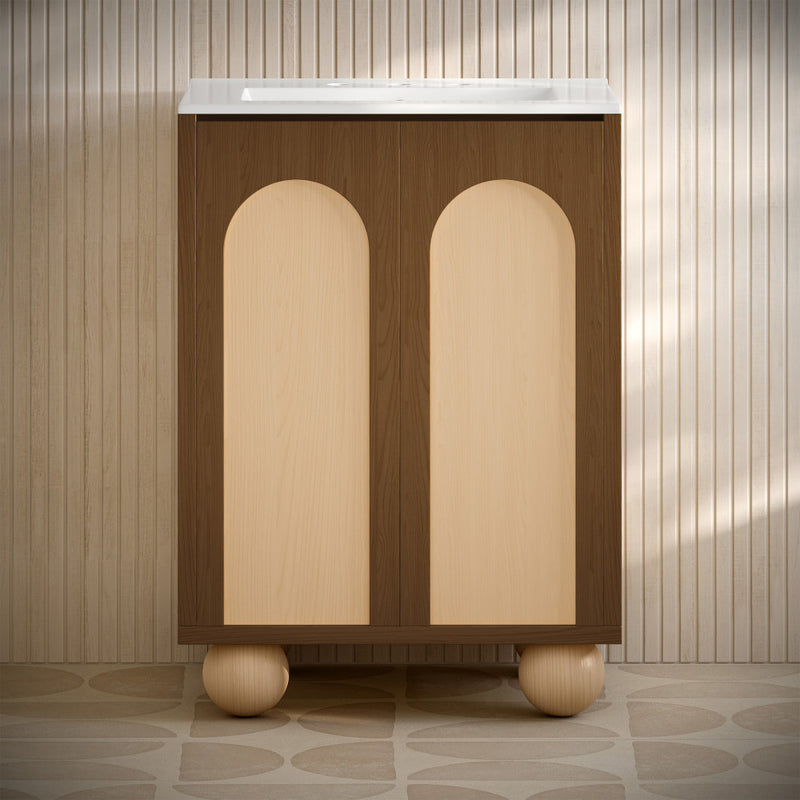 Plaisir II 24" Freestanding Bathroom Vanity in Brown Oak with 3-Hole Widespread Sink Top