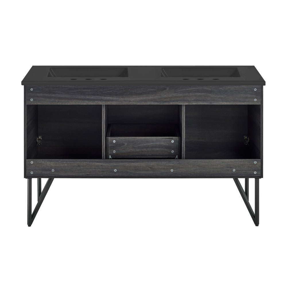 Annecy 60 in. Black Walnut, Double Basin Bathroom Vanity With Black, 3-Hole Artificial Stone Sink Top