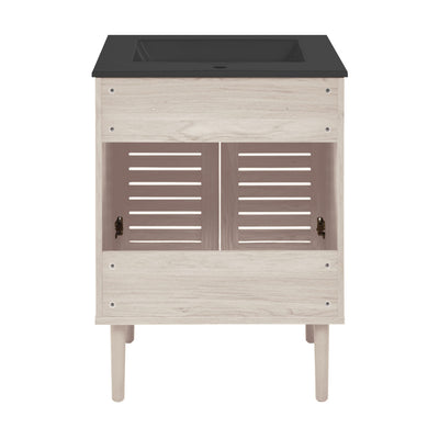 Bron 24" Freestanding Bathroom Vanity in White Oak with Black Sink Top