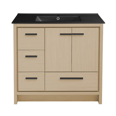 Virage 36 in. Brown Oak Bathroom Vanity With Black Ceramic Sink Top