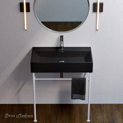 Claire 30 Ceramic Console Sink Matte Black Basin Matte White Legs