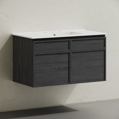 St. Tropez 36" Wall-Mounted Bathroom Vanity in Black Oak with 3-Hole Widespread Sink Top