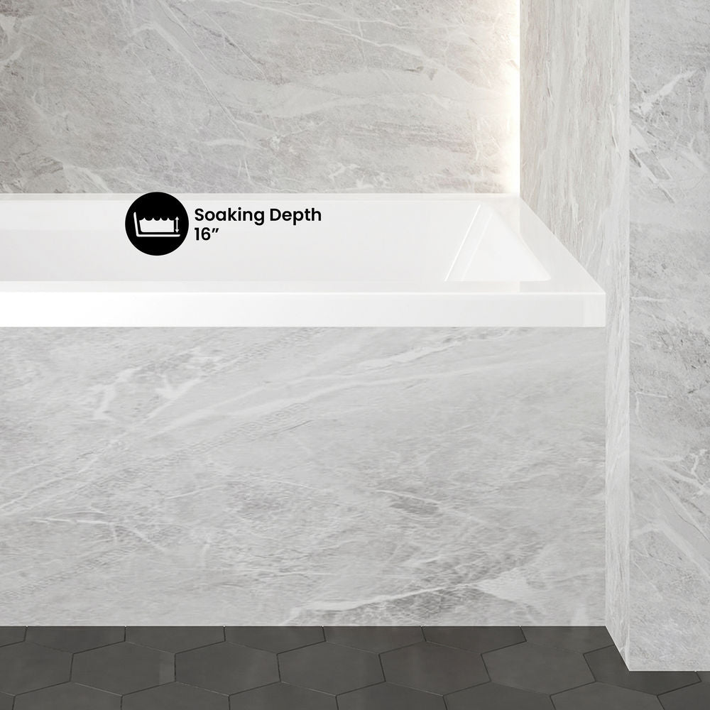 Voltaire 54 x 30 Left Drain Soaking Alcove Bathtub in Glossy White with Integrated Overflow, Drain Included