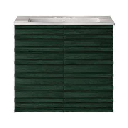 Cascade 24" Wall-Mounted Bathroom Vanity in Green Oak with 3-Hole Centerset Sink Top