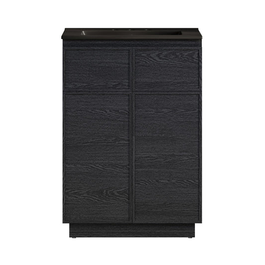 St. Tropez 24" Freestanding Bathroom Vanity in Black Oak with Black 3-Hole Widespread Sink Top