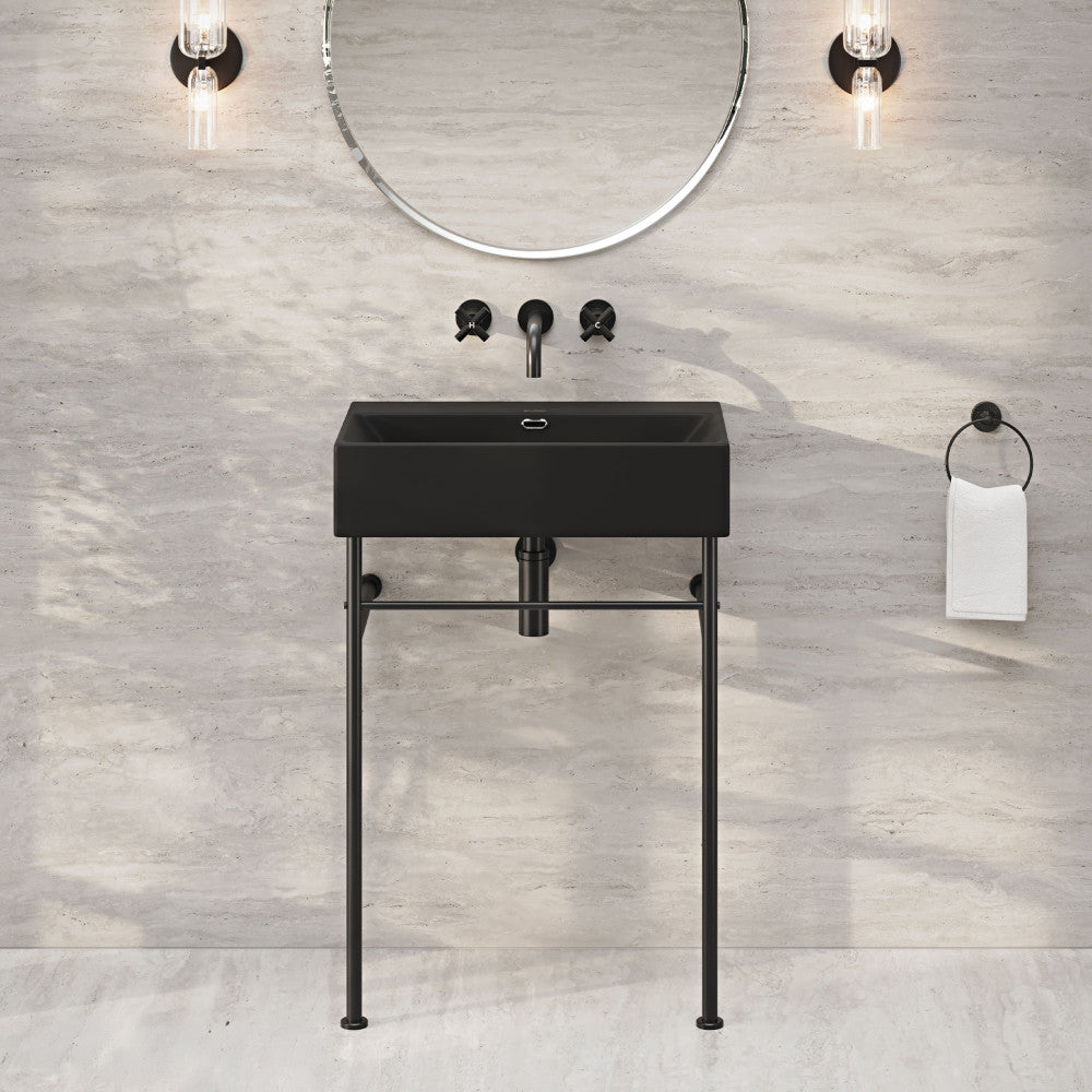 Claire 24" Rectangle Matte Black Zero Hole Console Sink with Matte Black Legs