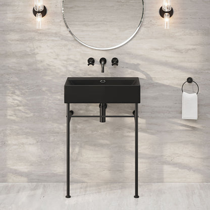 Claire 24" Rectangle Matte Black Zero Hole Console Sink with Matte Black Legs