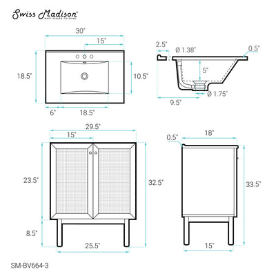 Classe 30" Freestanding Bathroom Vanity in Golden Oak with 3-Hole Widespread Sink Top