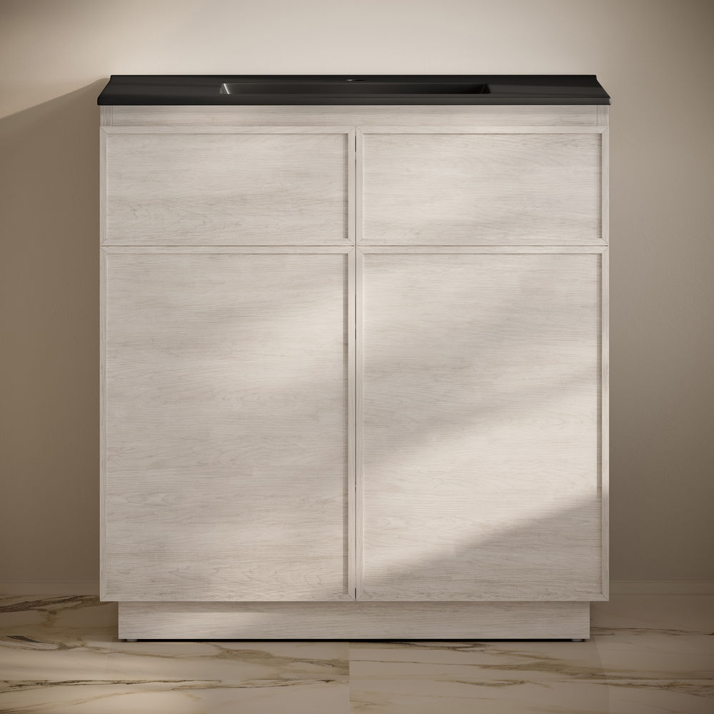 St. Tropez 36" Freestanding Bathroom Vanity in White Oak with Black Sink Top