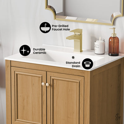 Chateau 24" Freestanding Bathroom Vanity in Golden Oak with Sink Top