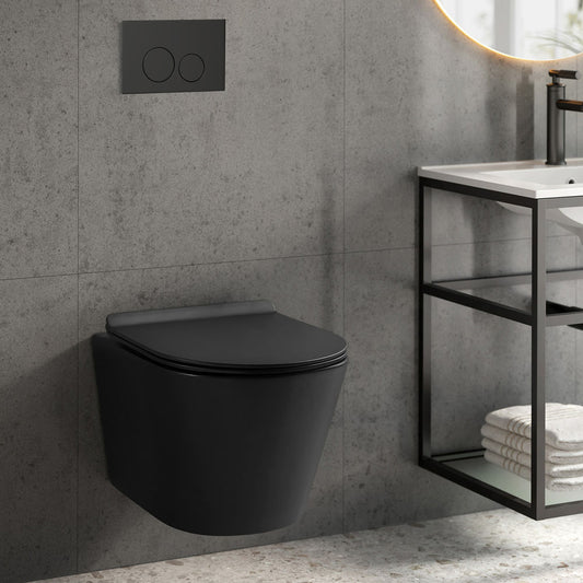 Calice Wall-Hung Toilet Bundle 0.8/1.6 GPF Dual Flush in Matte Black with Black Flush Plate