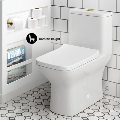 Carre One Piece Square Toilet Dual Flush, Brushed Gold Hardware 1.1/1.6 gpf