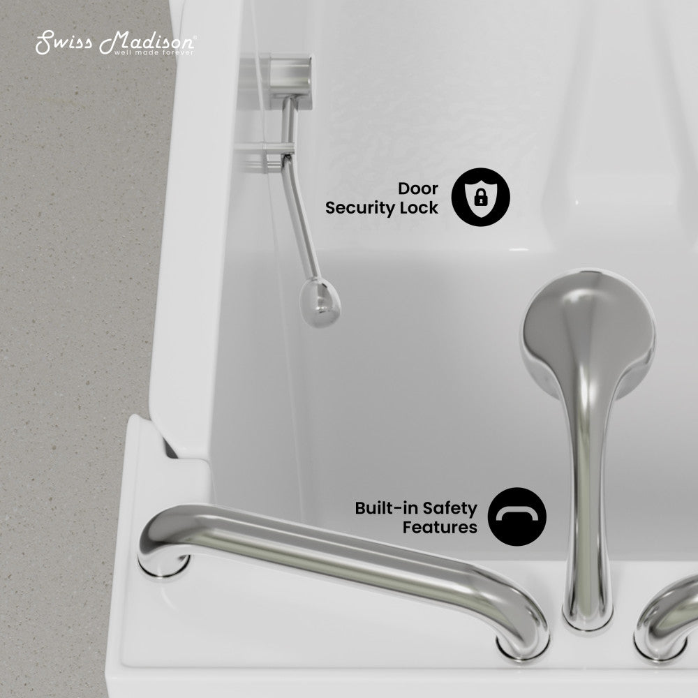 Auvergne 53" x 27" ADA Right Drain Walk-in Soaking Bathtub in Glossy White, Faucet Set, Drain, Grab Bars, Pillow Included