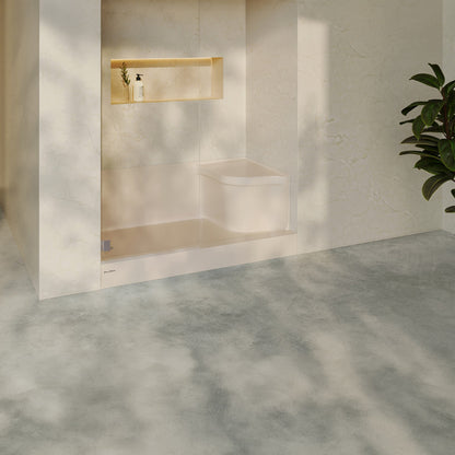 Aquatique 60" x 32" Single Threshold Shower Base With Left Hand Drain and Integral Right Hand Seat in Biscuit