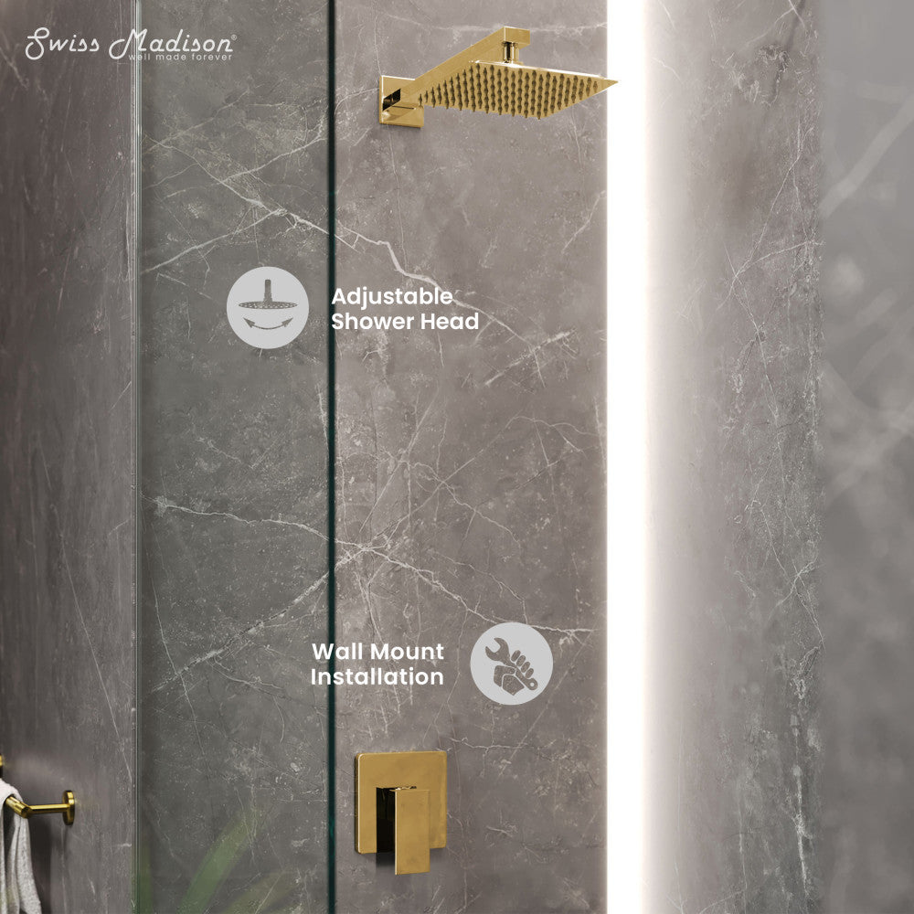 Concorde Single-Handle 1 Spray 8" Wall Mounted Fixed Shower Head in Brushed Gold (Valve Included)