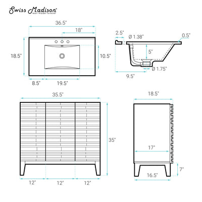 Cascade 36" Freestanding Bathroom Vanity in Green Oak with 3-Hole Widespread Sink Top