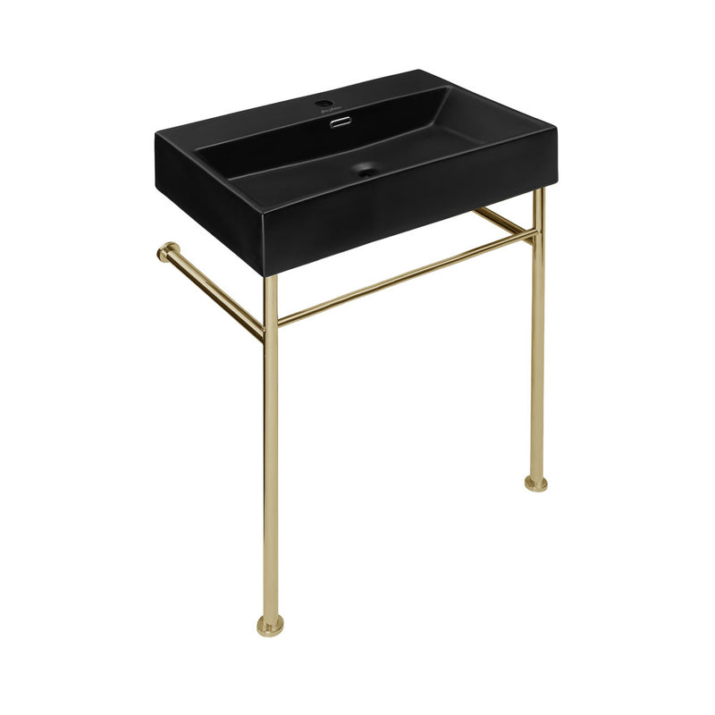 Claire 24 Ceramic Console Sink Matte Black Basin Gold Legs