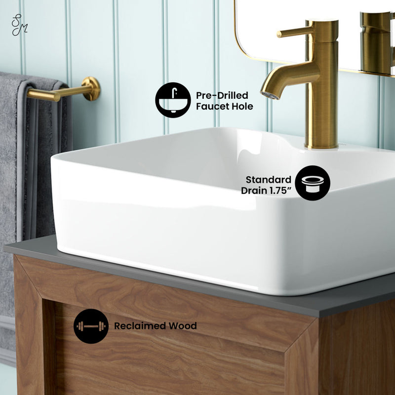 Rennes 24" Reclaimed Wood Vanity in Walnut with Slate Countertop and Single Hole Vessel Sink