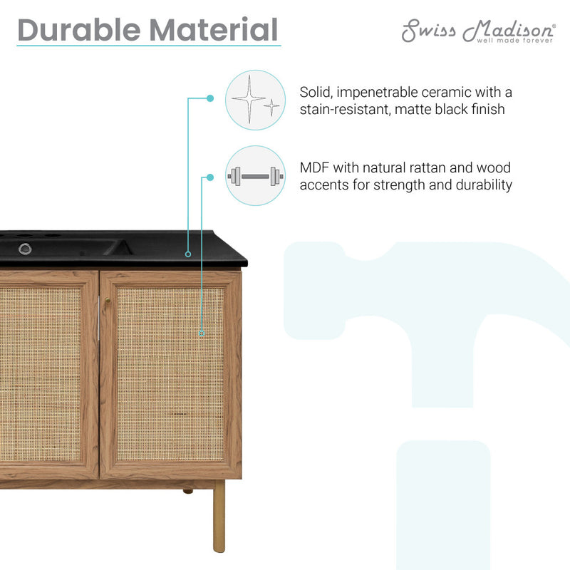 Classe 48" Freestanding Bathroom Vanity in Golden Oak with Black 3-Hole Widespread Sink Top