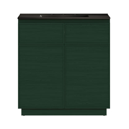 St. Tropez 36" Freestanding Bathroom Vanity in Green Oak with Black 3-Hole Widespread Sink Top