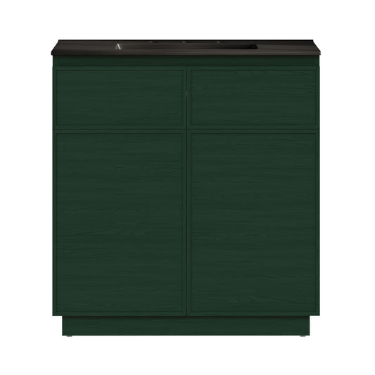 St. Tropez 36" Freestanding Bathroom Vanity in Green Oak with Black 3-Hole Widespread Sink Top