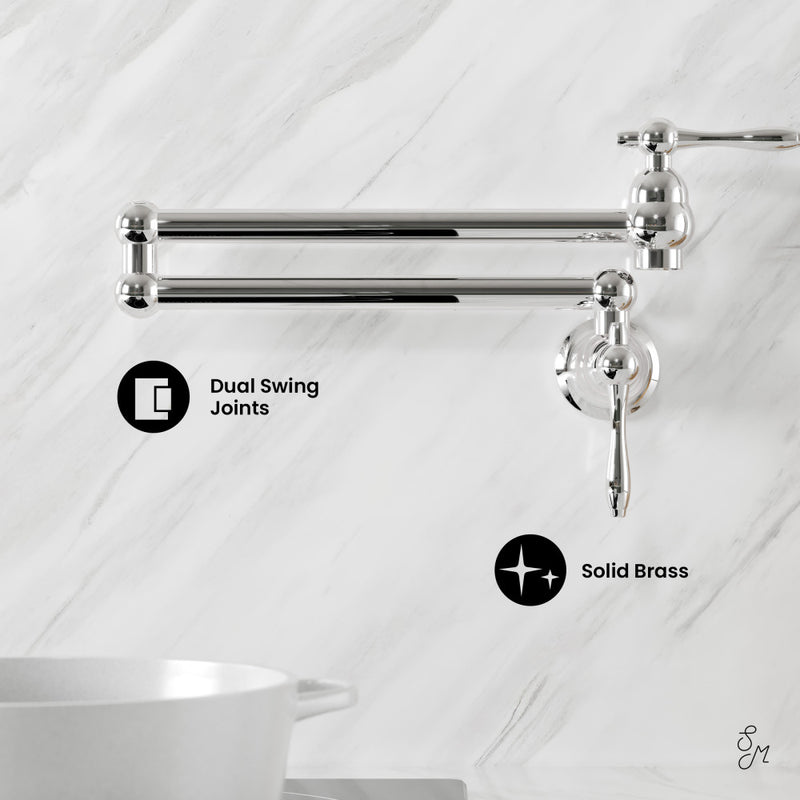 Plaisir Retractable Wall Mount Pot Filler Faucet in Polished Chrome