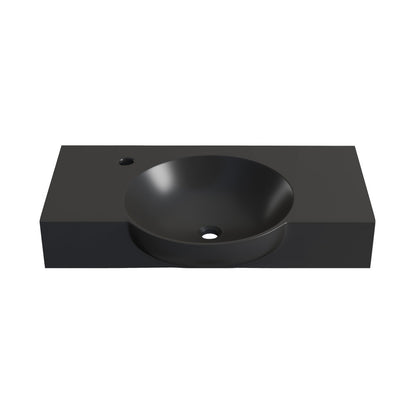 Chateau 30" Wall-Mounted Sink Center Basin with Left Side Faucet Mount in Matte Black