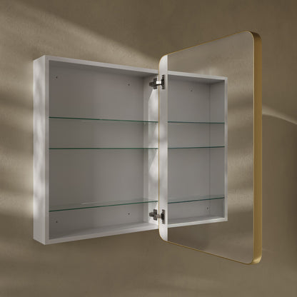Pierre 20 x 30 Rectangle Recessed/Wall Mount Medicine Cabinet with Mirror in Brushed Gold
