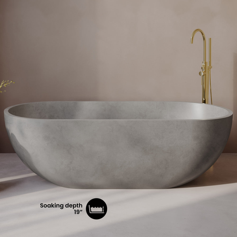 Claire 60" Freestanding Concrete Bathtub in Gray, Drain Included