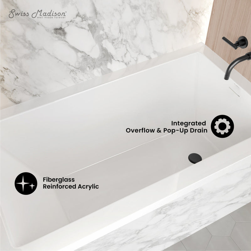 Voltaire 54 x 30 Right Drain Soaking Alcove Bathtub in Glossy White with Integrated Overflow, Drain Included