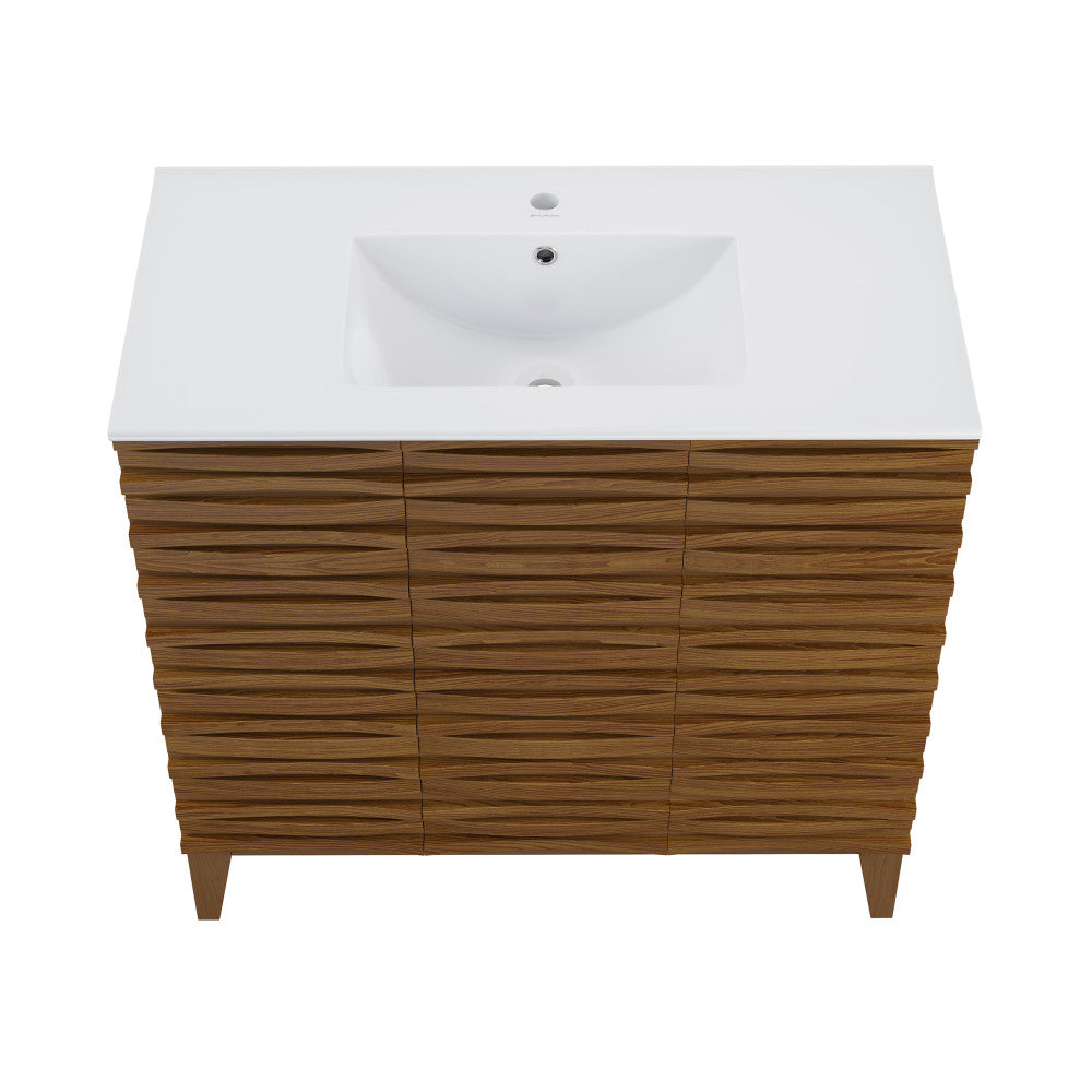 Cascade 36" Brown oak Bath Vanity With White Ceramic Sink Top