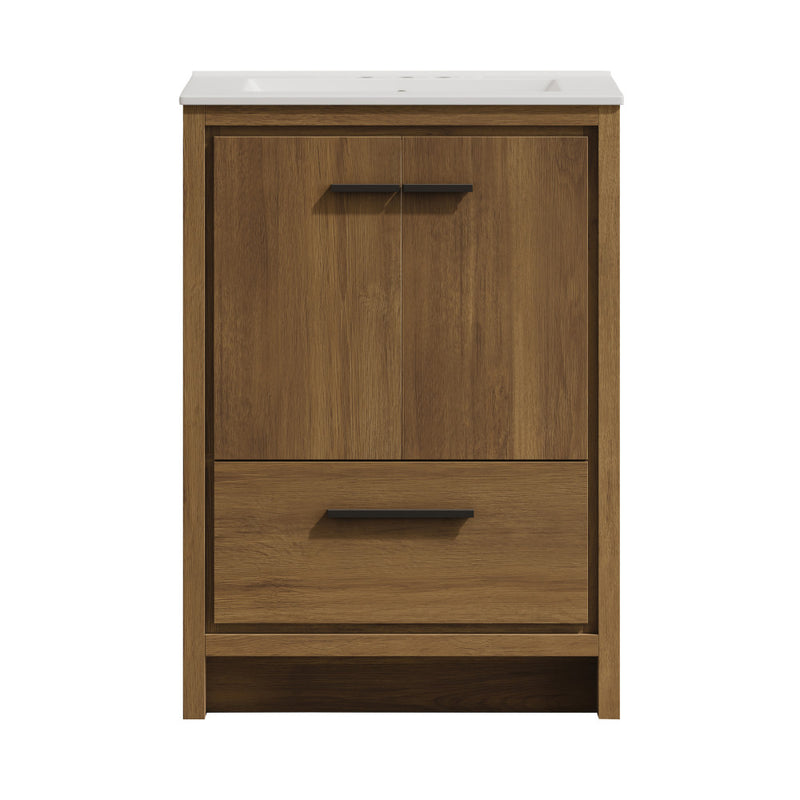 Virage 24" Freestanding Bathroom Vanity in Brown Oak with 3-Hole Centerset Sink Top