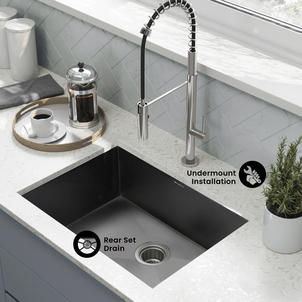Tourner 27 x 19 Stainless Steel, Single Basin, Undermount Kitchen Sink in Black