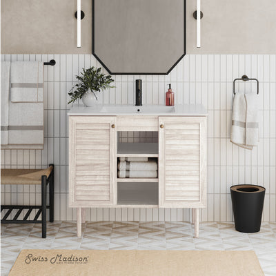 Bron 36" Freestanding Bathroom Vanity in White Oak with Sink Top