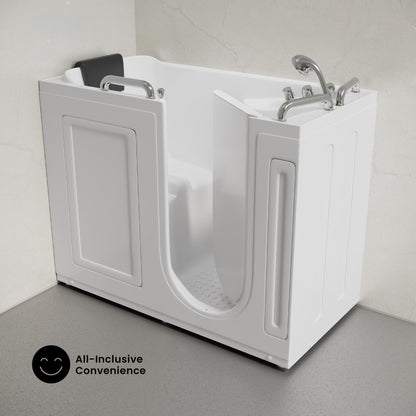 Auvergne 53" x 27" ADA Right Drain Walk-in Soaking Bathtub in Glossy White, Faucet Set, Drain, Grab Bars, Pillow Included