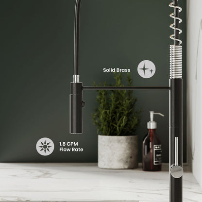 Chalet Single Handle, Pull-Down Kitchen Faucet in Brushed Nickel and Black