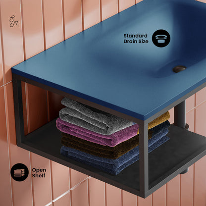 Lisse 24" Rectangle Concrete Wall-Mount Bathroom Sink in Royal Blue with Matte Black Frame