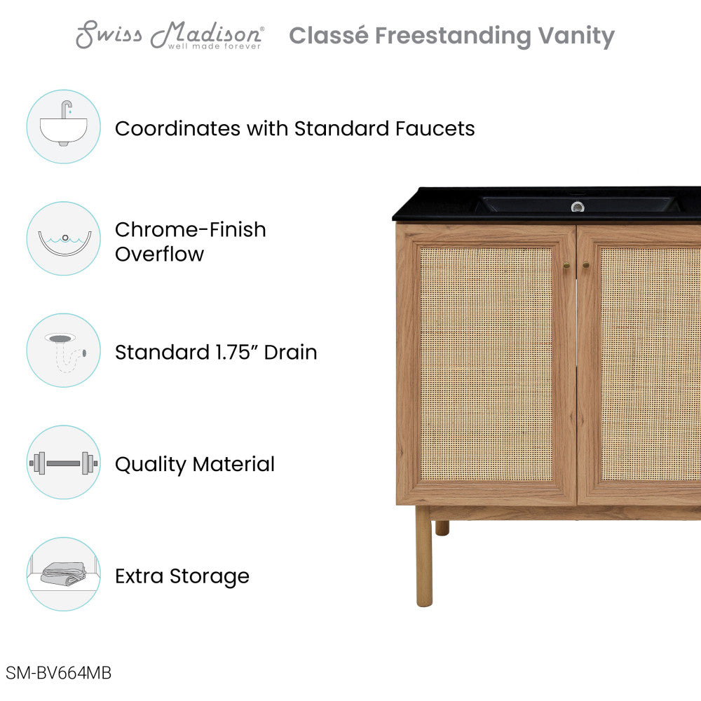 Classe 30" Freestanding Bathroom Vanity in Golden Oak with Black Sink Top
