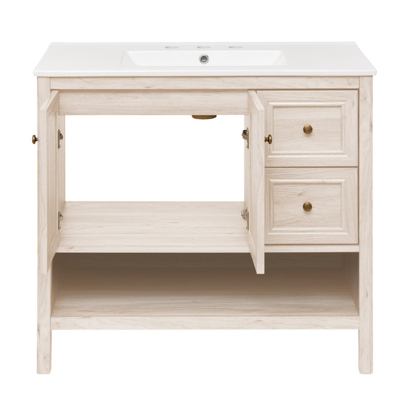 Château 36" Freestanding Bathroom Vanity in White Oak with 3-Hole Widespread Sink Top