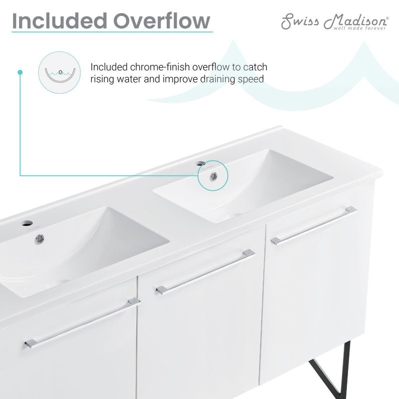 Annecy 60" Freestanding Bathroom Vanity in White with Sink Top