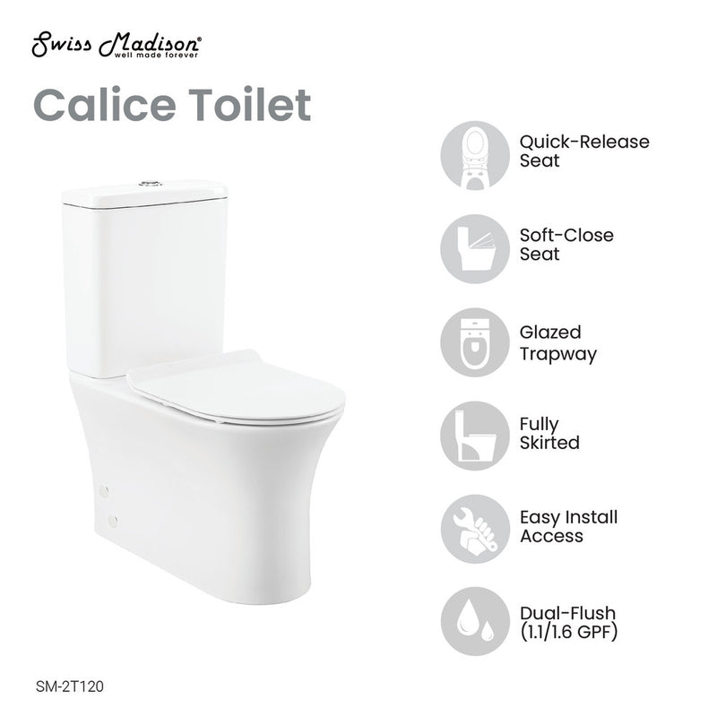 Calice Two-Piece Elongated Rear Outlet Toilet Dual-Flush 1.1/1.6 gpf
