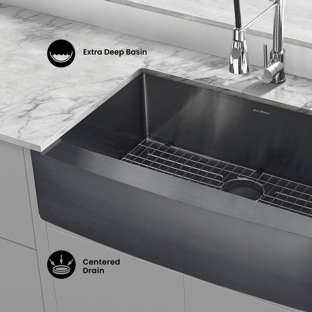 Rivage 33 x 21 Stainless Steel, Single Basin, Farmhouse Kitchen Sink with Apron in Black