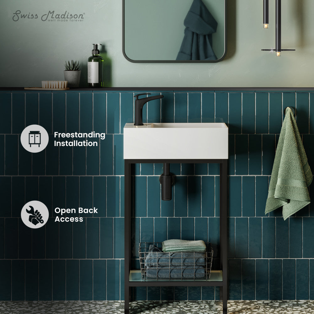 Pierre 19" Freestanding Bathroom Vanity with Open Shelf and Matte Black Metal Frame