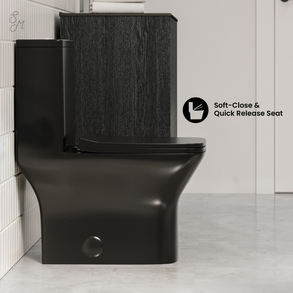 Carre One-Piece 12" Rough-in 1.1/1.6 GPF Dual Top Flush Square Toilet in Glossy Black