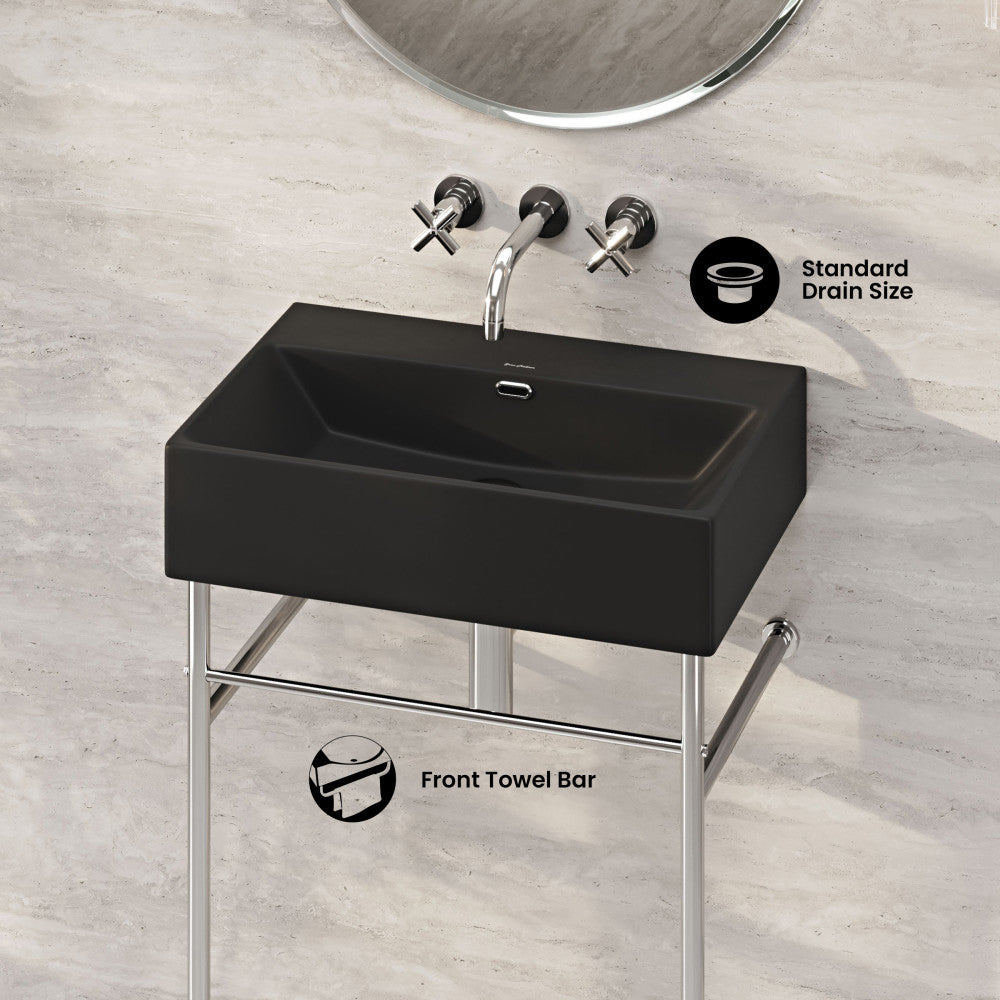 Claire 24" Rectangle Matte Black Zero Hole Console Sink with Polished Chrome Legs